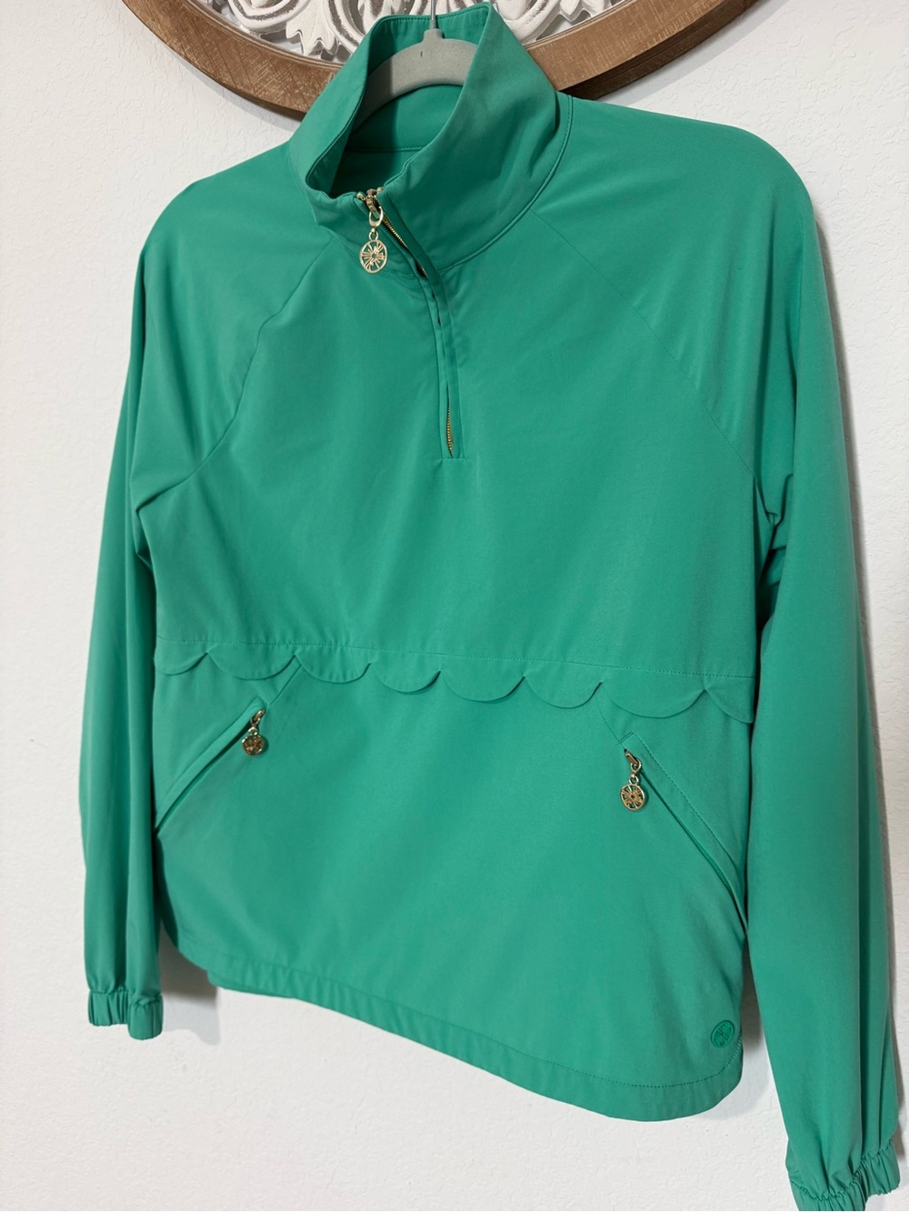Lilly Pulitzer Green Scallop-Trim Quarter-Zip Utility Jacket